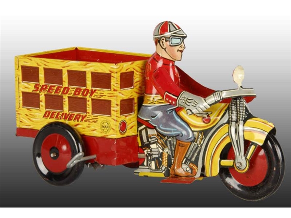 MARX TIN WIND-UP SPEED BOY DELIVERY MOTORCYCLE TOY