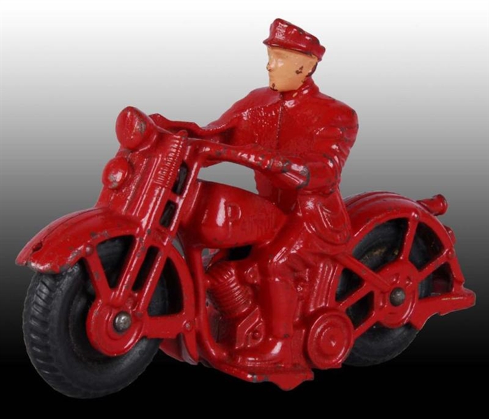 CAST IRON HUBLEY PATROL MOTORCYCLE TOY.           