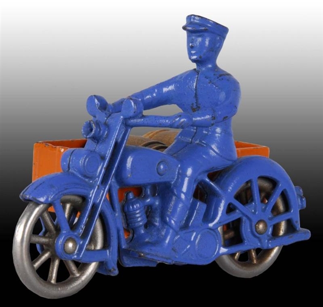 CAST IRON KILGORE TOY MOTORCYCLE WITH SIDECAR.    