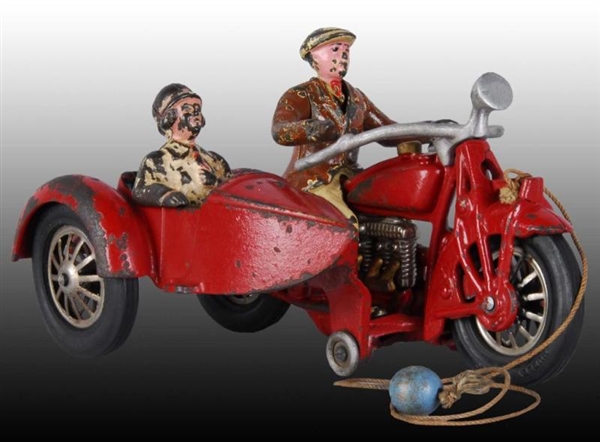 CAST IRON HUBLEY INDIAN SIDECAR MOTORCYCLE TOY.   