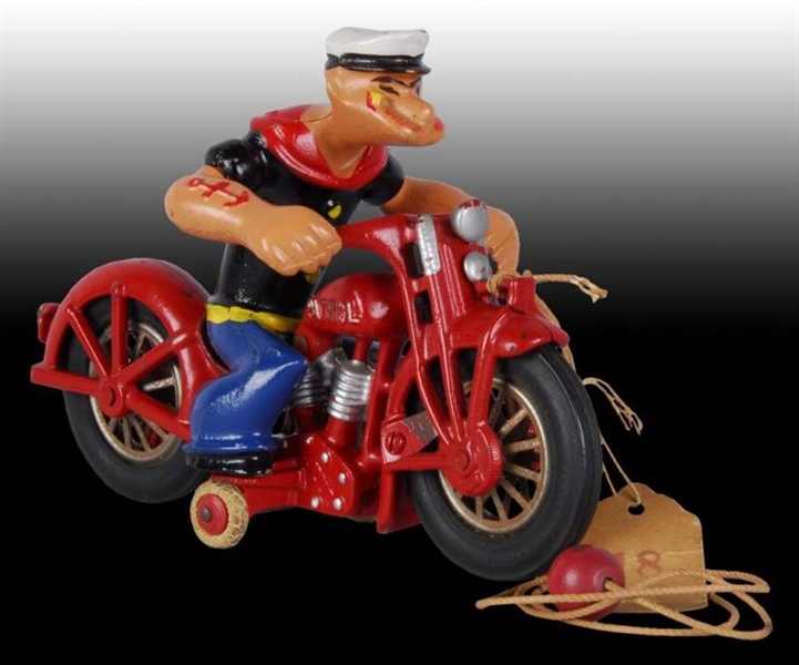 CAST IRON HUBLEY POPEYE MOTORCYCLE TOY.           