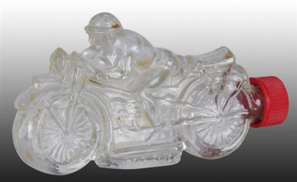 GLASS MOTORCYCLE CANDY CONTAINER.                 