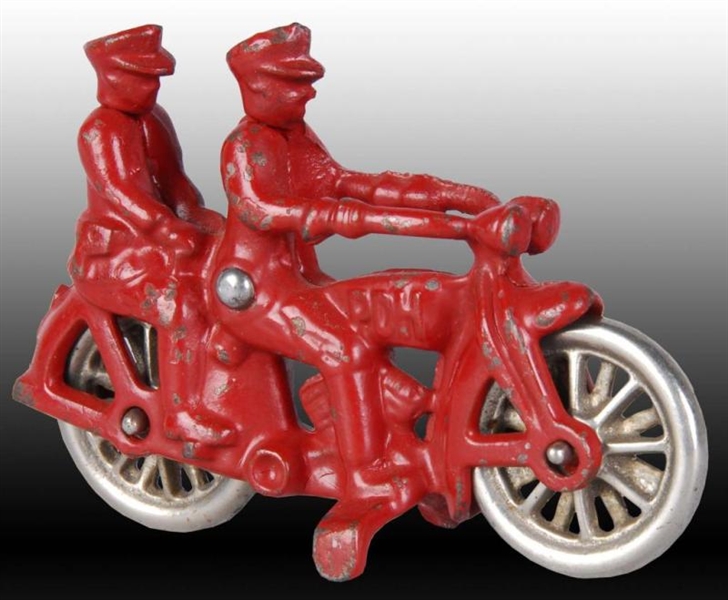 CAST IRON HUBLEY TANDEM PDH MOTORCYCLE TOY.       