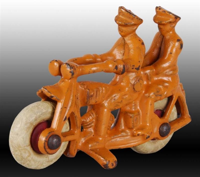 CAST IRON HUBLEY TANDEM PDH MOTORCYCLE TOY.       