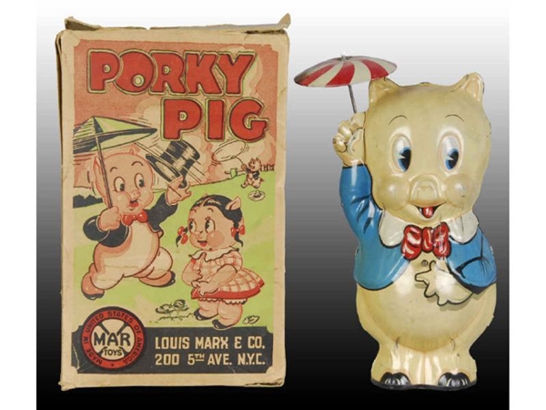 MARX PORKY PIG WIND-UP TOY  WITH ORIGINAL BOX.    
