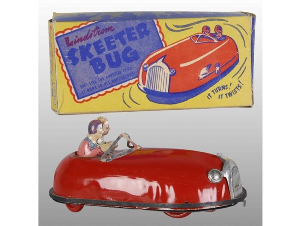 LINDSTROM TIN WIND-UP SKEETER BUG CAR WITH BOX.   