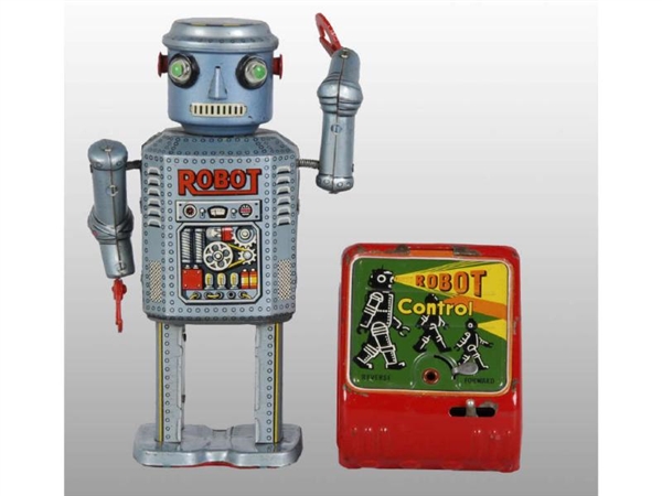 JAPANESE TIN BATTERY-OPERATED R-35 ROBOT TOY.     
