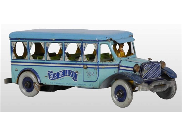 STRAUSS TIN WIND-UP DELUXE BUS TOY.               