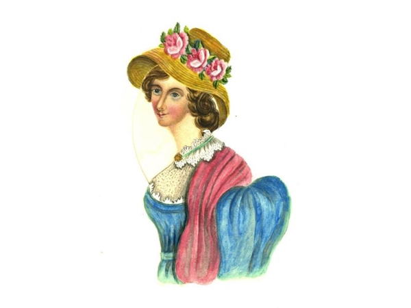 EARLY HAND-PAINTED OVERLAY OF A YOUNG WOMAN       