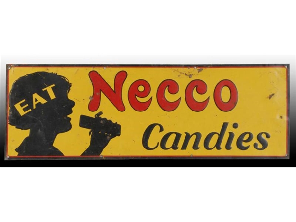 NECCO CANDIES EMBOSSED TIN SIGN.                  