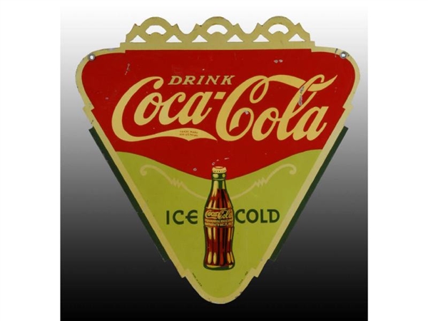 2-SIDED TIN DIE-CUT TRIANGLE COCA-COLA SIGN.      