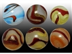 LOT OF 6: ACRO AGATE OX BLOOD MARBLES.            