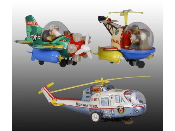 LOT OF 3: JAPANESE BATTERY-OPERATED AIRCRAFT TOYS.