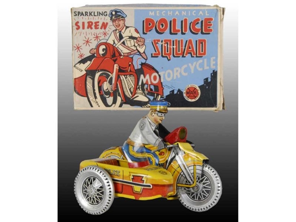 MARX #3 POLICE SQUAD MOTORCYCLE WITH ORIGINAL BOX.