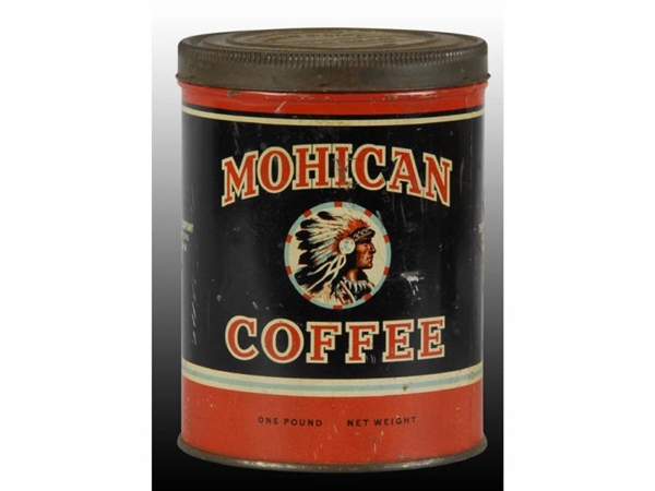 MOHICAN COFFEE ADVERTISING TIN WITH LID.          