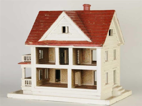 HOMEMADE WHITE WITH RED TRIM DOLLHOUSE, CA. 1910  