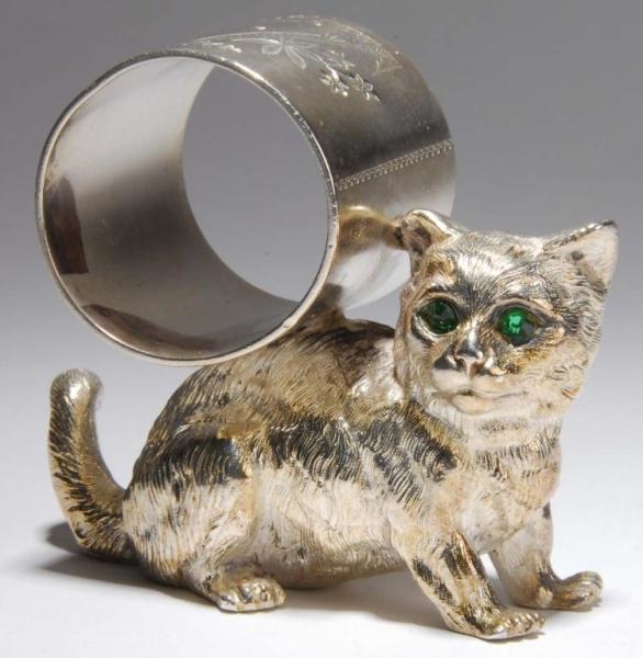 CAT WITH GLASS EYES FIGURAL NAPKIN RING.          