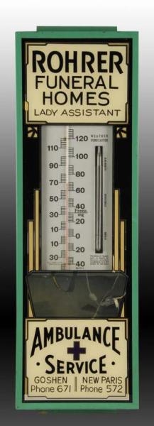 ROHRER FUNERAL HOMES THERMOMETER & BAROMETER.     