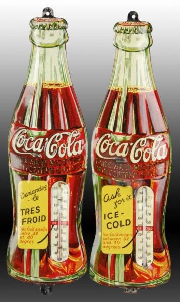 LOT OF 2: COCA-COLA EMBOSSED BOTTLE THERMOMETERS. 
