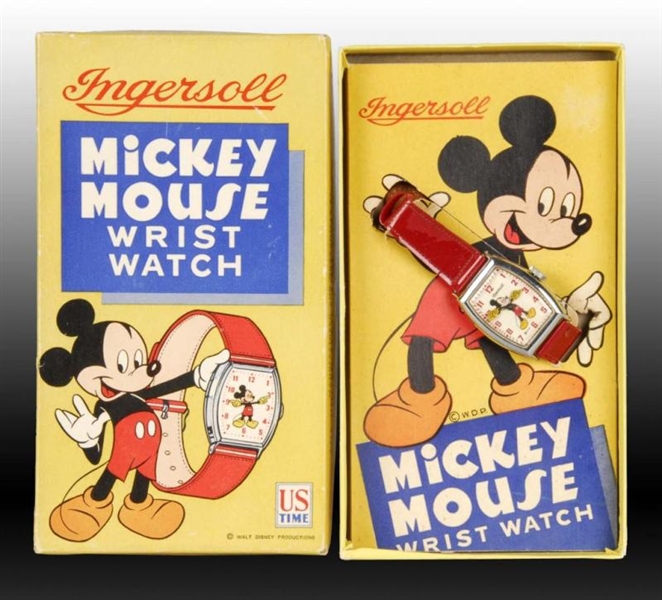 DISNEY INGERSOL MICKEY MOUSE WRIST WATCH WITH BOX.