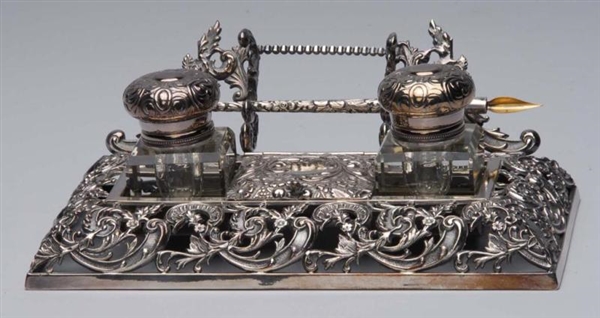 ROGERS PEN & STAMP HOLDER ANTIQUE INKWELL.        