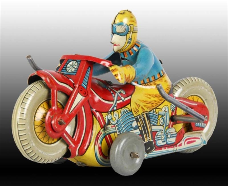 JAPANESE TIN WIND-UP ROLLOVER MOTORCYCLE.         