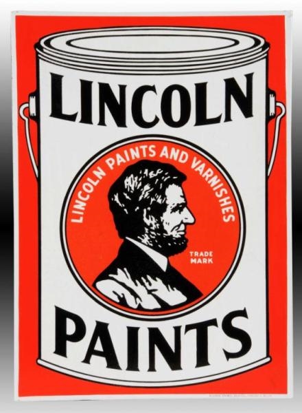 LINCOLN PAINTS 2-SIDED PORCELAIN FLANGE SIGN.     
