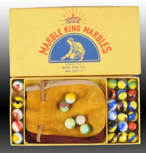 MARBLE KING MARBLES WITH ORIGINAL BOX & BAG.      