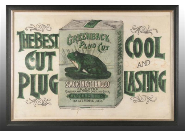 EARLY GREENBACK TOBACCO CANVAS BANNER.            