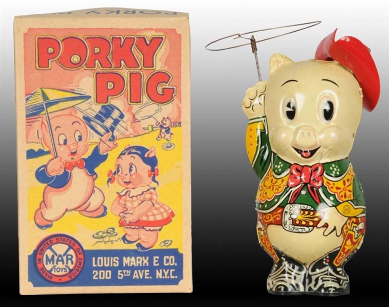 MARX TIN WIND-UP PORKY PIG COW PUNCHER TOY.       