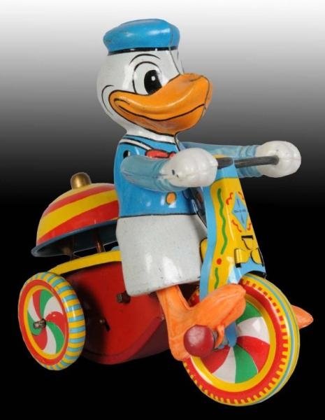 LINEMAR DISNEY DONALD DUCK TRICYCLE WIND-UP IN O/B