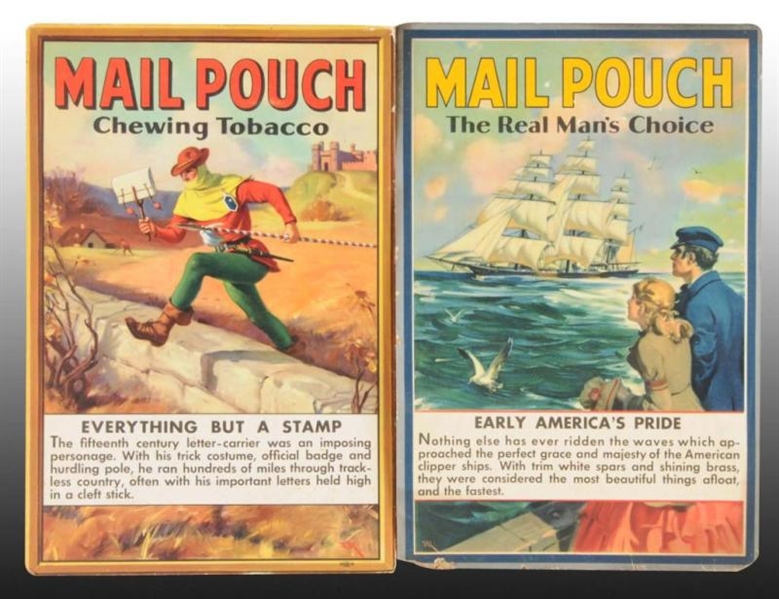 TWO MAIL POUCH TOBACCO CARDBOARD EASEL-BACK SIGN. 