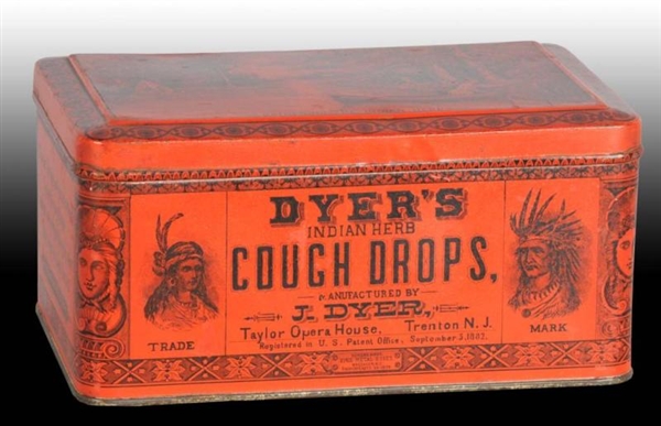 DYERS INDIAN HERB COUGH DROPS TIN.               