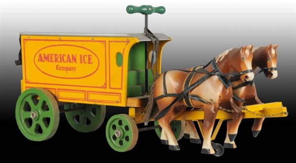 EARLY WOODEN AMERICAN ICE CO. HORSE-DRAWN TOY.    
