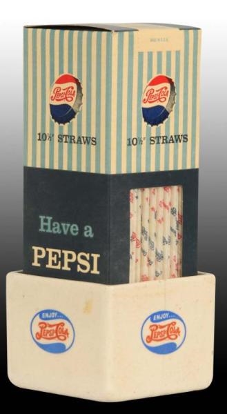 1940S CERAMIC STRAW BOX HOLDER W/ 1950S STRAW BOX 