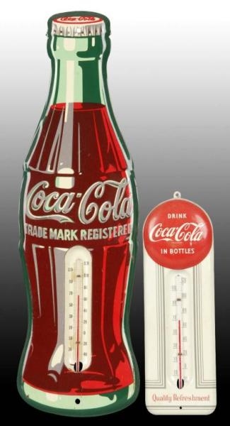 LOT OF 2: COCA-COLA TIN THERMOMETERS.             