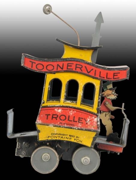 GERMAN NIFTY TIN WIND-UP TOONERVILLE TROLLEY TOY. 