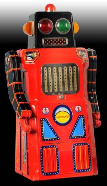 JAPANESE BATTERY-OPERATED TIN TRAIN ROBOT TOY.    