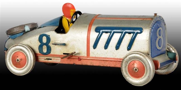 CHEIN TIN WIND-UP #8 SILVER FLASH RACE CAR TOY.   