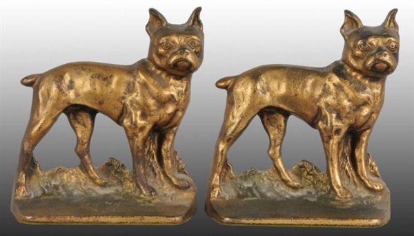 BOSTON TERRIER DOG CAST IRON BOOKENDS.            