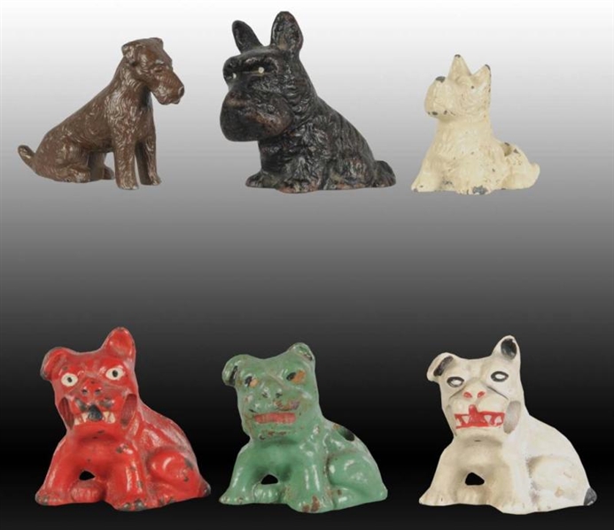 LOT OF 6: DOG CAST IRON PENCIL HOLDERS.           