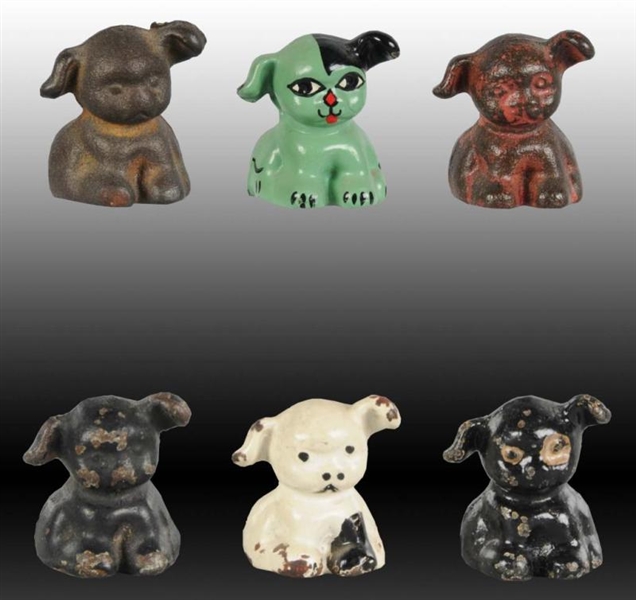 LOT OF 6: PUPPO DOG CAST IRON PAPERWEIGHT.        