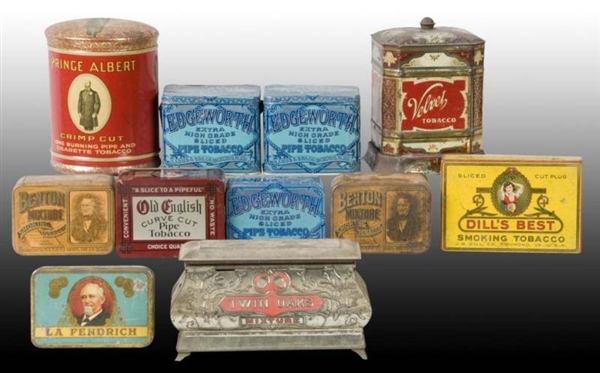 12 ASSORTED TOBACCO TINS.                         
