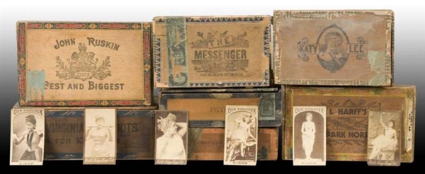 ASSORTED LOT OF CIGAR BOXES & EARLY TOBACCO CARDS.