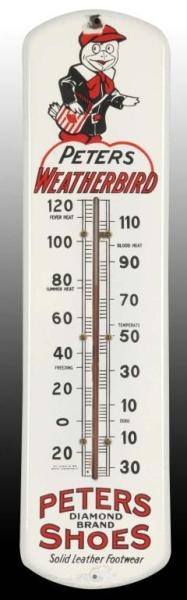 PORCELAIN PETERS WEATHERBIRD THERMOMETER.         