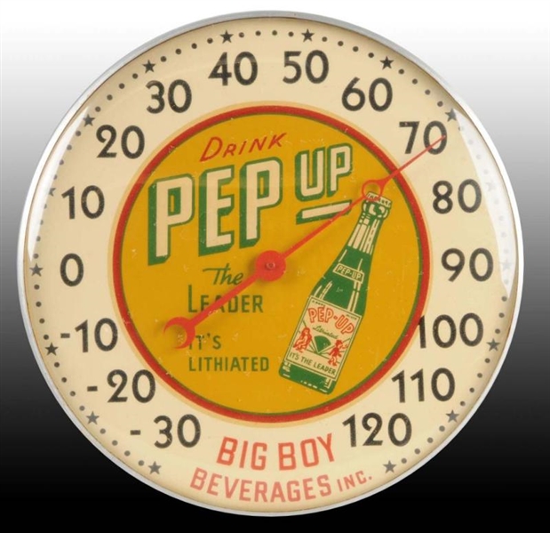 PEP-UP METAL AND GLASS DIAL THERMOMETER.          