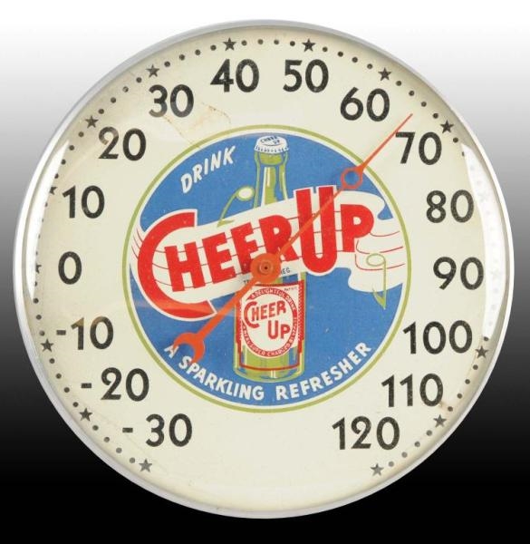 CHEER UP METAL & GLASS THERMOMETER.               