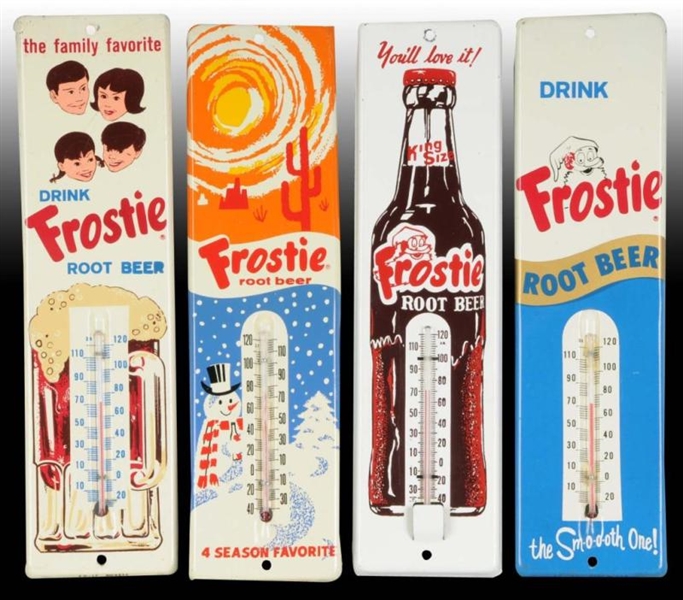 LOT OF 4: ASSORTED FROSTIE ROOT BEER THERMOMETERS.