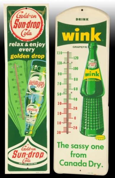LOT OF 2: EMBOSSED TIN THERMOMETERS.              