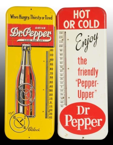 LOT OF 2: DR. PEPPER TIN THERMOMETERS.            